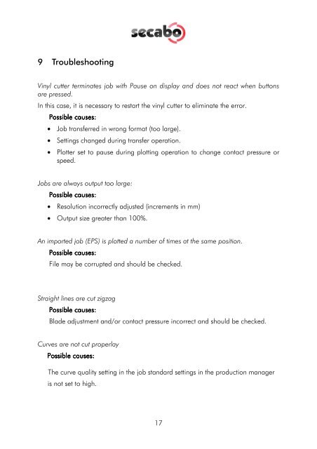 OPERATING INSTRUCTIONS for vinyl cutters Secabo C30III, C60III ...