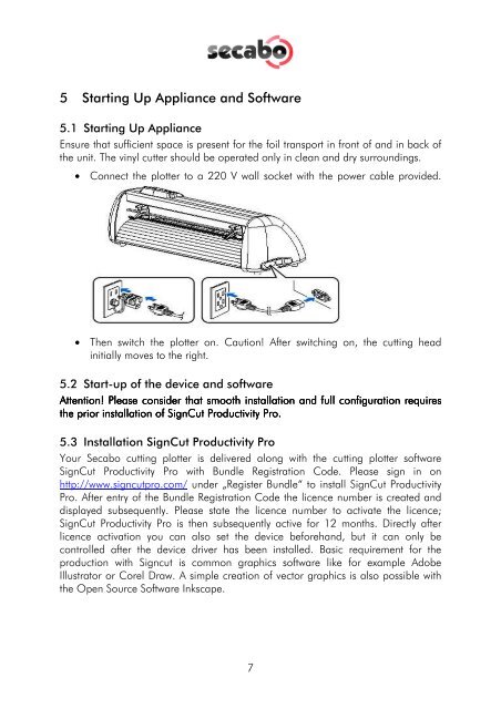 OPERATING INSTRUCTIONS for vinyl cutters Secabo C30III, C60III ...