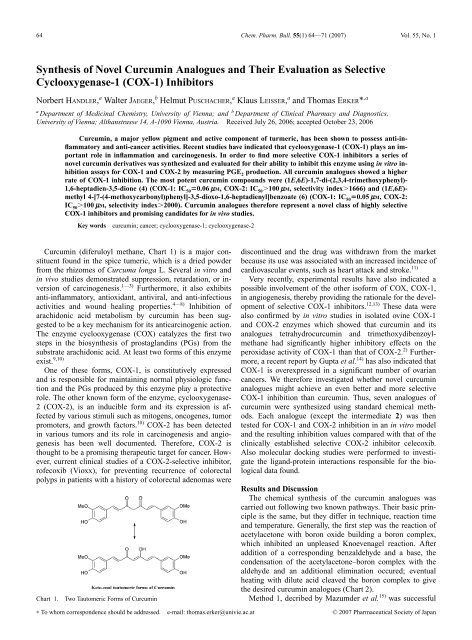 Chem Pharm Bulletin - Synthesis of Novel Curcumin Analogues