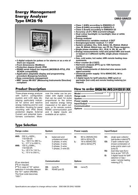 Carlo Gavazzi Energy Management EM 26-96 - Sensors Incorporated