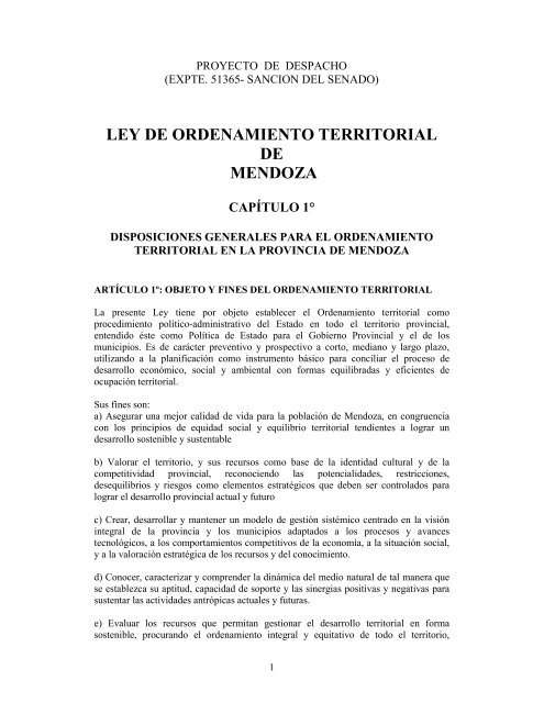 LEY DE ORDENAMIENTO TERRITORIAL DE MENDOZA