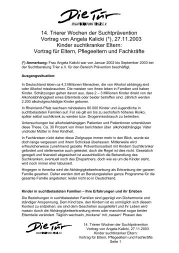 Vortrag Kinder Suchtkranker Suchtwochen 2003 - Die-tuer-trier.de