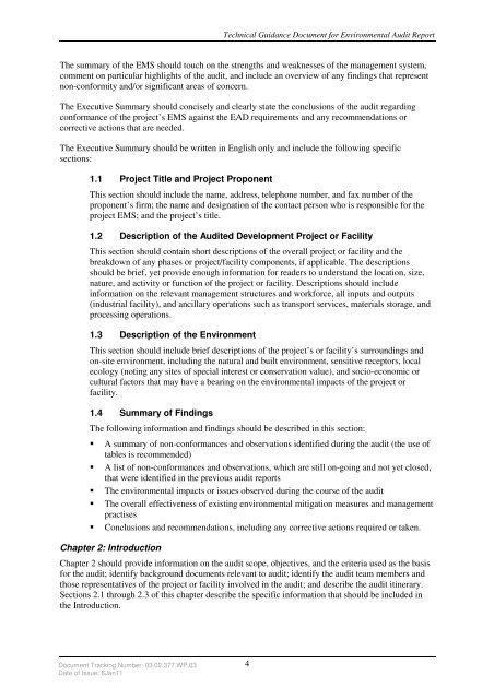 Technical Guidance Document for Environmental Audit Reports