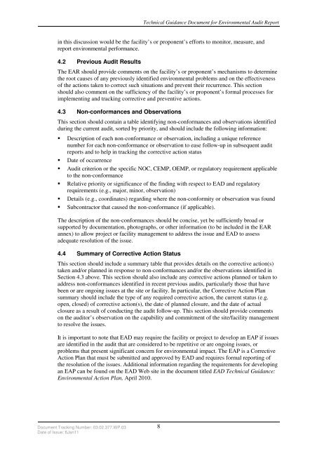 Technical Guidance Document for Environmental Audit Reports