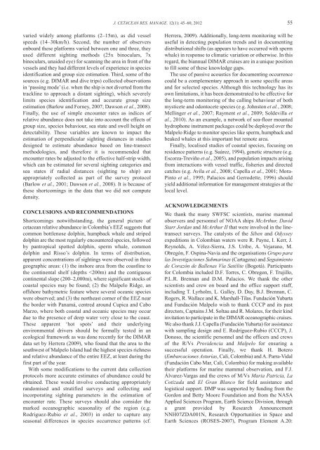 Daniel M. Palacios et al. 2012. Cetacean distribution and relative ...