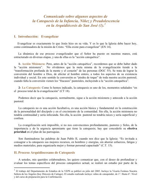 Comunicado sobre algunos aspectos de la Catequesis - Cenacat.org