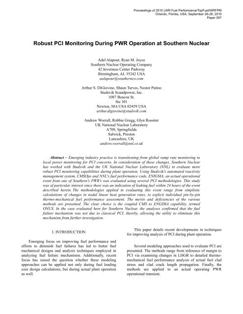 Robust PCI Monitoring During PWR Operation at ... - Studsvik