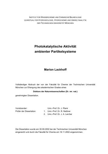 Photokatalytische Aktivität ambienter Partikelsysteme Marion Lackhoff