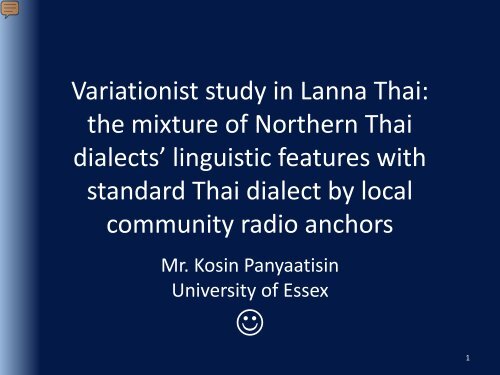 Code mixing in Lanna Thai: the mixture of Northern Thai dialects ...