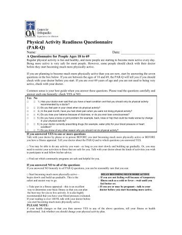 Physical Activity Readiness Questionnaire (PAR-Q)