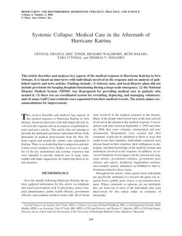 Systemic Collapse: Medical Care in the Aftermath of Hurricane Katrina