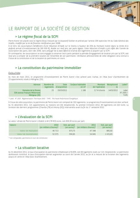 Rapport annuel - Pierre Avenir - 2011 - BNP Paribas REIM