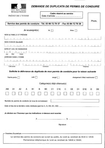 DEMANDE DE DUPLICATA DE PERMIS DE CONDUIRE