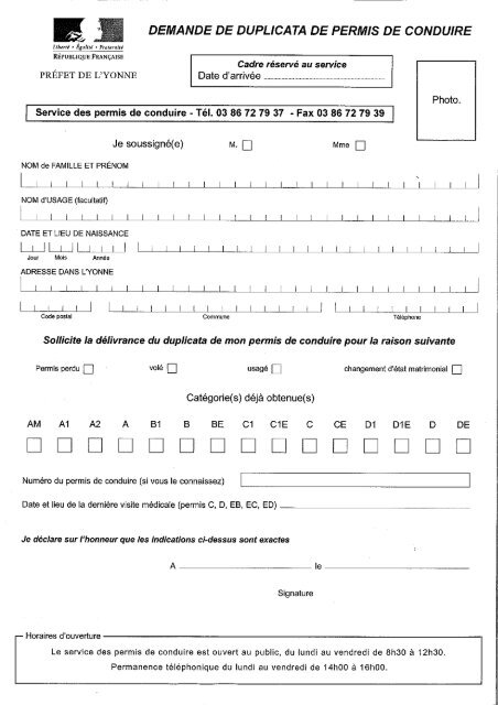 DEMANDE DE DUPLICATA DE PERMIS DE CONDUIRE