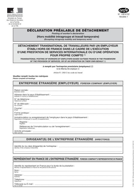 déclaration de détachement - Relations with the Host States Service