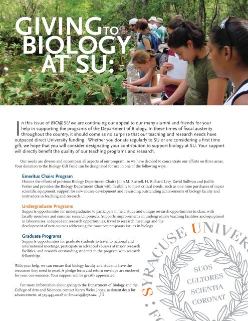 Fall 2011 - the Department of Biology - Syracuse University