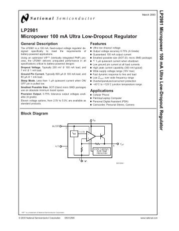LP2981 Micropower 100 mA Ultra Low-Dropout Regulator - BaroneRosso.it
