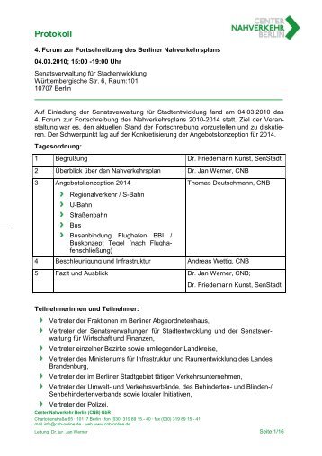 Protokoll - Center Nahverkehr Berlin