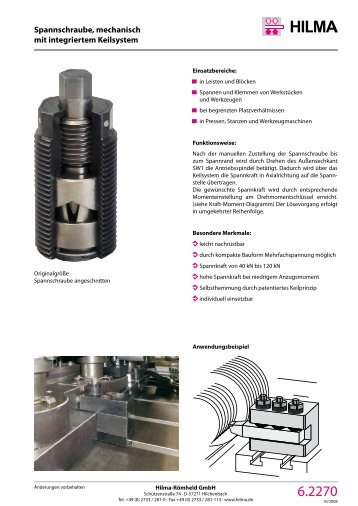 Spannschraube, mechanisch mit integriertem Keilsystem