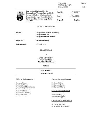 Gotovina et al Judgement Volume I - ICTY