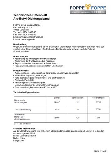 Technisches Datenblatt Alu-Butyl-Dichtungsband - FOPPE und ...