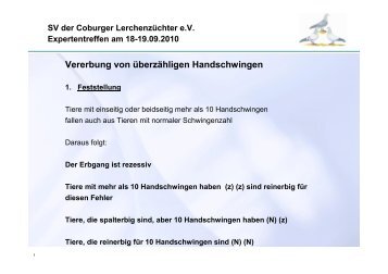 Referat zur Vererbung von 11 Handschwingen - svcoburgerlerchen.de