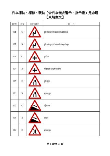 汽車標誌、標線、號誌（含汽車儀表警示、指示燈）是非題【柬埔寨文 ...