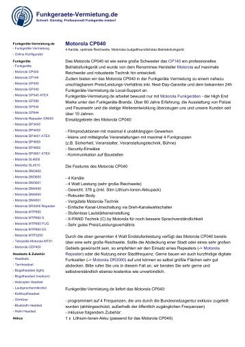 Motorola CP040 als PDF downloaden - FunkgerÃƒÂ¤te-Vermietung.de