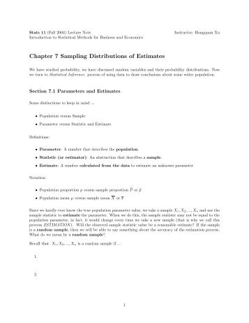 Chapter 7 Sampling Distributions of Estimates - UCLA Statistics