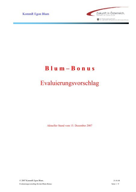 Blum-Bonus (Projekt 06) Evaluierungsvorschlag Stand ... - Egon Blum