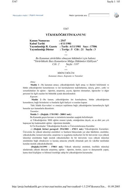 2547 sayılı Yükseköğretim Kanunu - ERÜ Personel Daire Başkanlığı