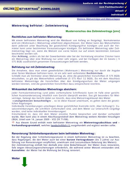 Befristeter Mietvertrag Onlinemietvertragde