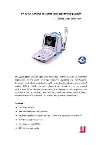 DP-3300Vet Digital Ultrasonic Diagnostic Imaging System ...