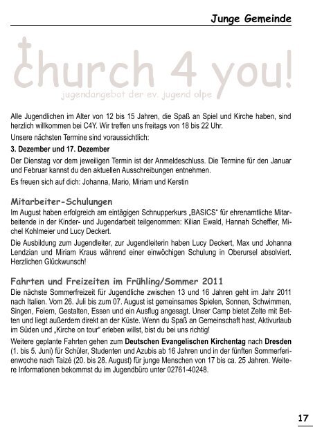 November 2010 bis Februar 2011 - Evangelische Kirchengemeinde ...