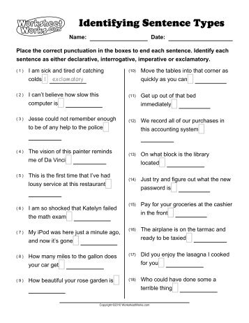 Identifying Sentence Types with Worksheet and Answer Key