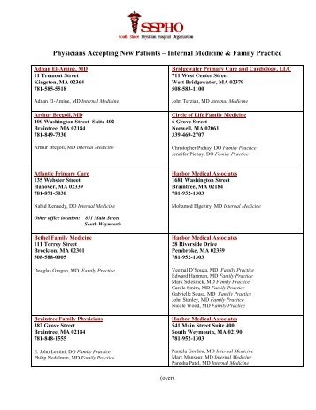 Internal Medicine & Family Practice - South Shore Hospital