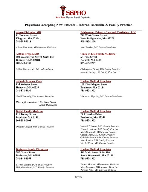 Internal Medicine & Family Practice - South Shore Hospital