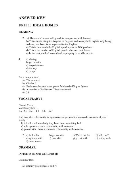 answer key unit 1: ideal homes