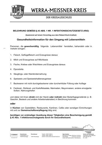 Belehrung Nach Dem Infektionsschutzgesetz Bescheinigung Bescheinigungen nach § 43 Infektionsschutzgesetz - Landratsamt