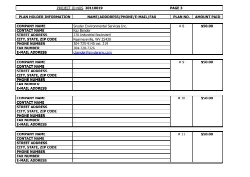 PLAN HOLDERS LIST 20110019 - Loudoun Water