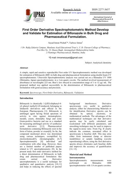 First order Derivative Spectrophotometric Method Develop and ...