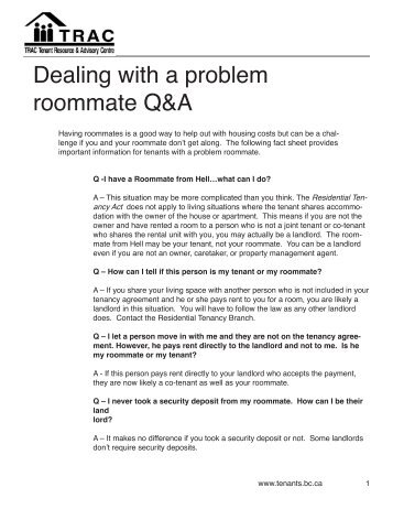 Dealing with a problem roommate Q&A - TRAC Tenant Resource ...