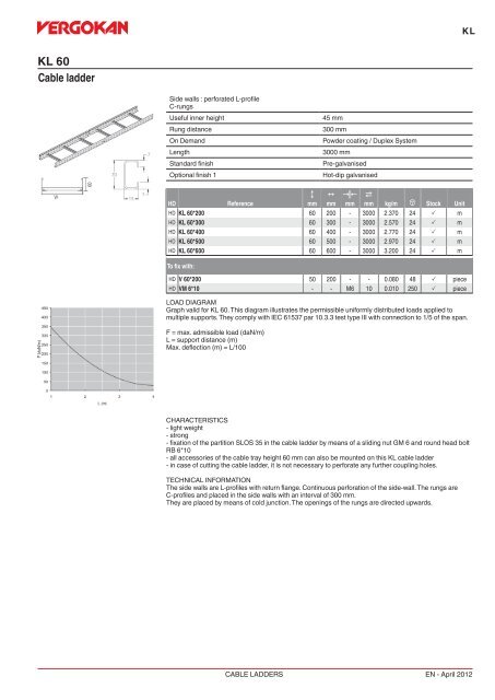 KL 60 Cable ladder - Vergokan