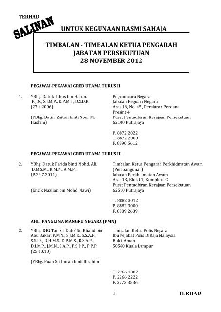 timbalan ketua pengarah jabatan persekutuan 28 november 2012