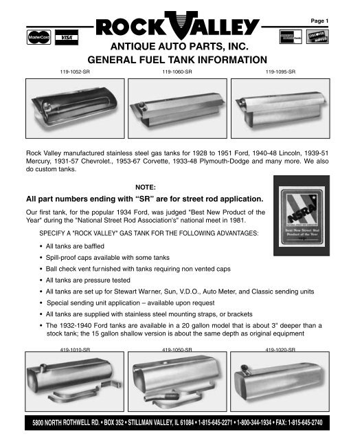 General fuel tank information - Rock Valley Antique Auto Parts, Inc.