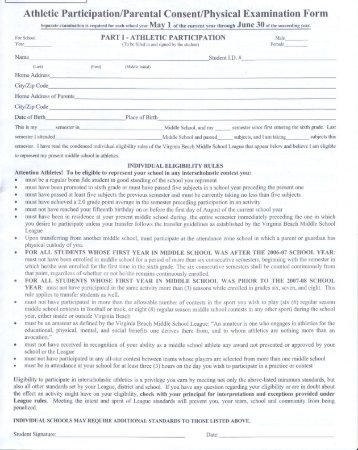 Athletic ParticipationIParental Consent/Physical Examination Form