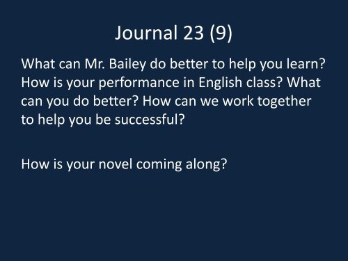 Journal #1 (9,12) - Mr. Bailey @ Hamilton Heights HS