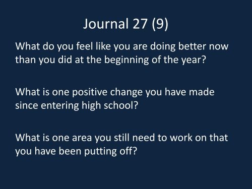 Journal #1 (9,12) - Mr. Bailey @ Hamilton Heights HS