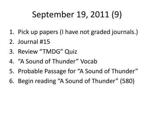 Journal #1 (9,12) - Mr. Bailey @ Hamilton Heights HS