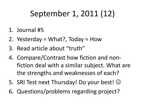 Journal #1 (9,12) - Mr. Bailey @ Hamilton Heights HS